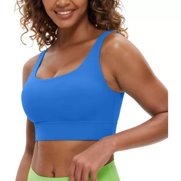 CRZ YOGA Butterluxe Womens U Back Sports Bra  Scoop Neck Padded Low Impact Workout Yoga Bra with Built in BraSparkle Blue