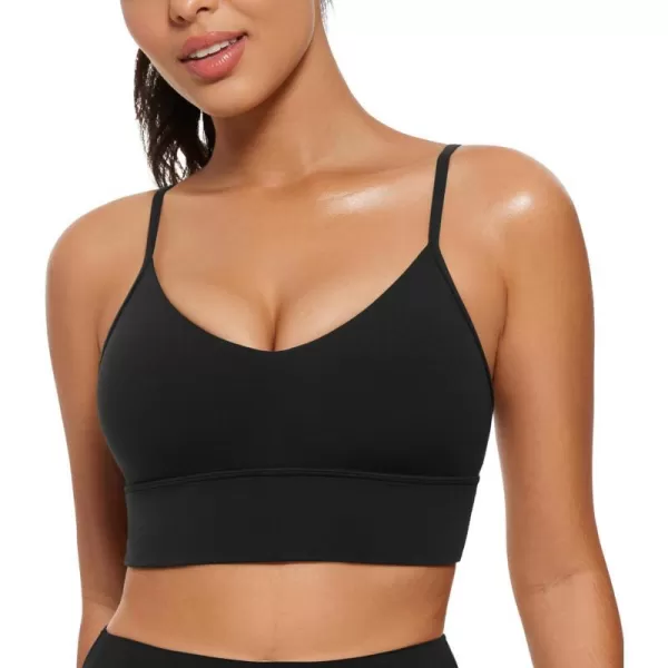 CRZ YOGA Butterluxe Womens V Neck Longline Sports Bra  Adjustable Padded Yoga Bra Camisole Workout Crop TopBlack