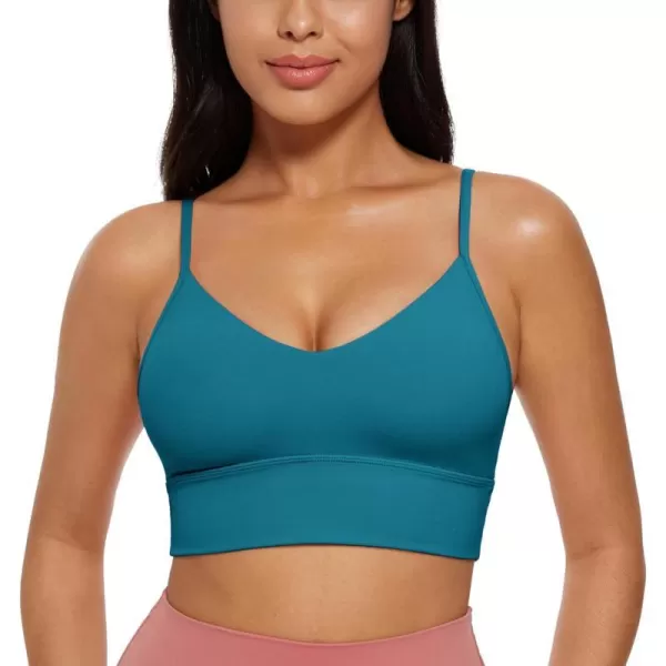 CRZ YOGA Butterluxe Womens V Neck Longline Sports Bra  Adjustable Padded Yoga Bra Camisole Workout Crop TopBorealis Green