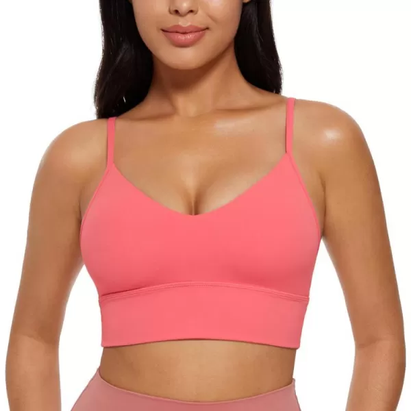 CRZ YOGA Butterluxe Womens V Neck Longline Sports Bra  Adjustable Padded Yoga Bra Camisole Workout Crop TopRaspberry Sorbet