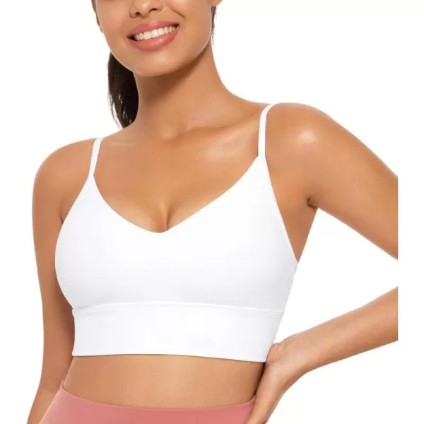 CRZ YOGA Butterluxe Womens V Neck Longline Sports Bra  Adjustable Padded Yoga Bra Camisole Workout Crop TopWhite