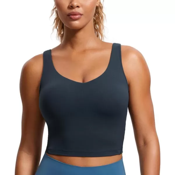 CRZ YOGA Butterluxe Womens V Neck Longline Sports Bra  Padded Workout Crop Tank Top with Built in BraTrue Navy