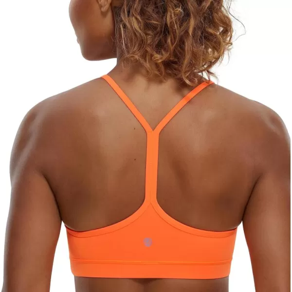 CRZ YOGA Butterluxe Womens Y Back Sports Bra  Padded Racerback Low Impact Spaghetti Thin Strap Workout Yoga BraNeon Orange