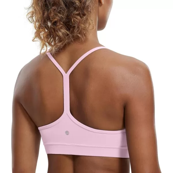 CRZ YOGA Butterluxe Womens Y Back Sports Bra  Padded Racerback Low Impact Spaghetti Thin Strap Workout Yoga BraPink Peony