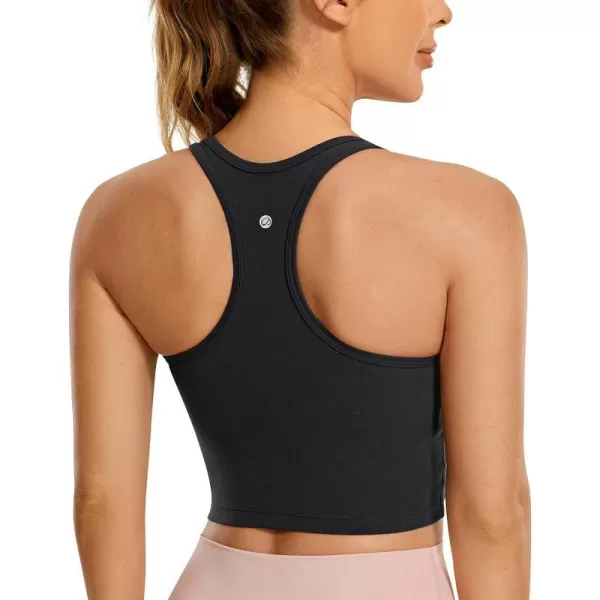 CRZ YOGA Butterluxe Womens YBack Racerback Longline Sports Bra  Padded Scoop Neck Workout Crop Tank Top with Built in BraBlack