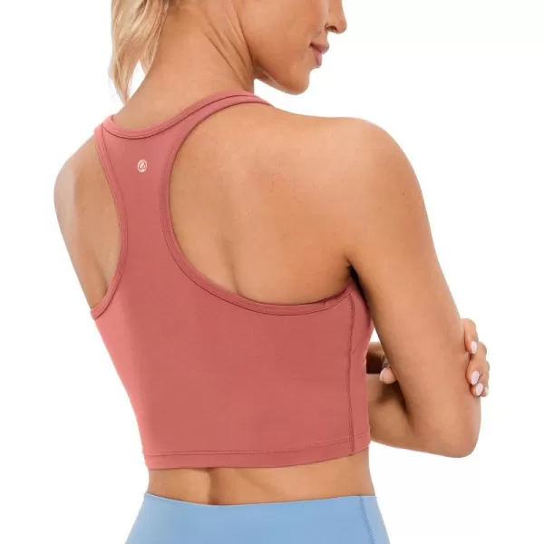 CRZ YOGA Butterluxe Womens YBack Racerback Longline Sports Bra  Padded Scoop Neck Workout Crop Tank Top with Built in BraBriar Rose