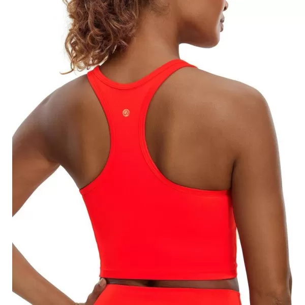 CRZ YOGA Butterluxe Womens YBack Racerback Longline Sports Bra  Padded Scoop Neck Workout Crop Tank Top with Built in BraDark Red  Orangish