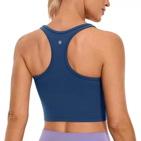 CRZ YOGA Butterluxe Womens YBack Racerback Longline Sports Bra  Padded Scoop Neck Workout Crop Tank Top with Built in BraFrench Navy