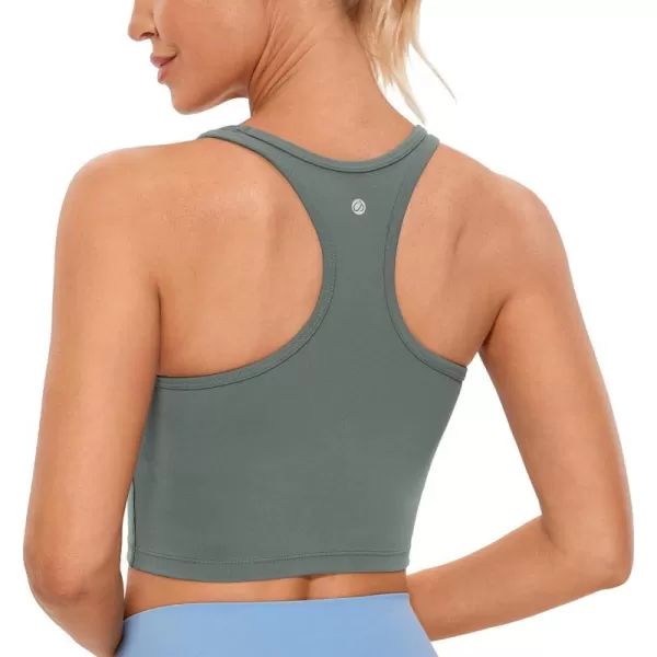 CRZ YOGA Butterluxe Womens YBack Racerback Longline Sports Bra  Padded Scoop Neck Workout Crop Tank Top with Built in BraGrey Sage