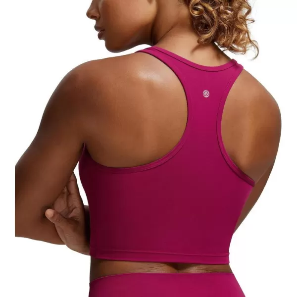 CRZ YOGA Butterluxe Womens YBack Racerback Longline Sports Bra  Padded Scoop Neck Workout Crop Tank Top with Built in BraMagenta Purple