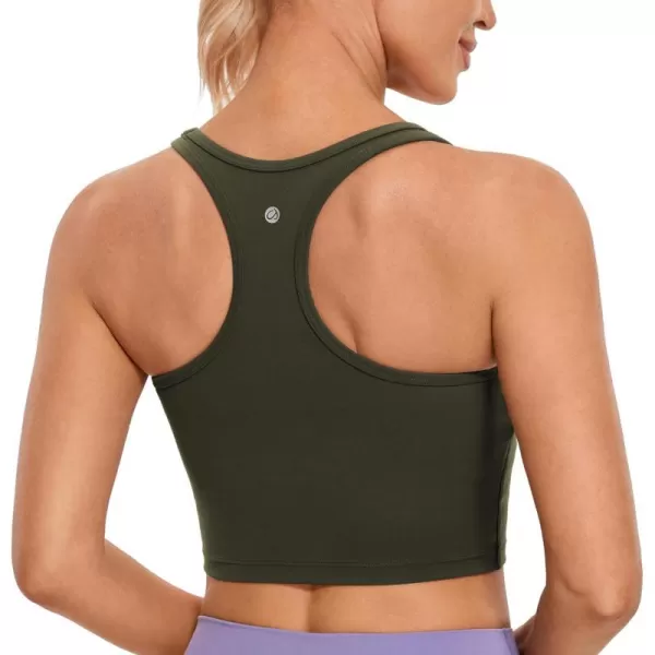 CRZ YOGA Butterluxe Womens YBack Racerback Longline Sports Bra  Padded Scoop Neck Workout Crop Tank Top with Built in BraOlive Green