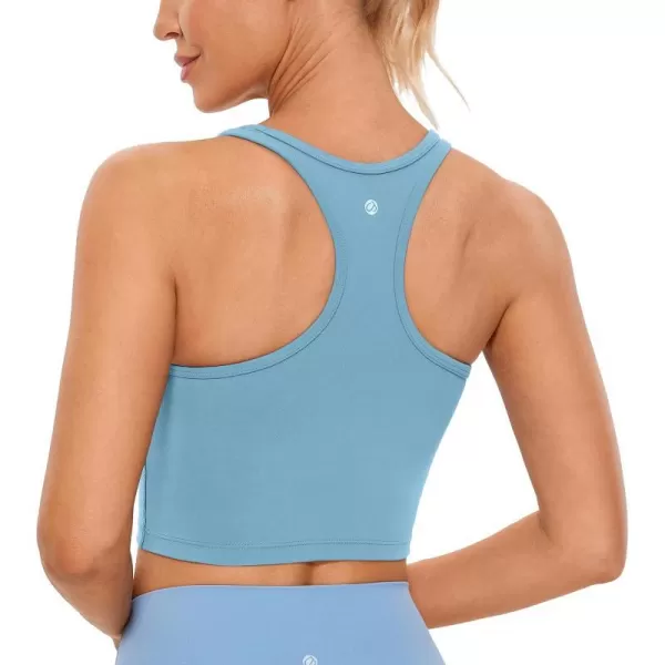 CRZ YOGA Butterluxe Womens YBack Racerback Longline Sports Bra  Padded Scoop Neck Workout Crop Tank Top with Built in BraPure Blue