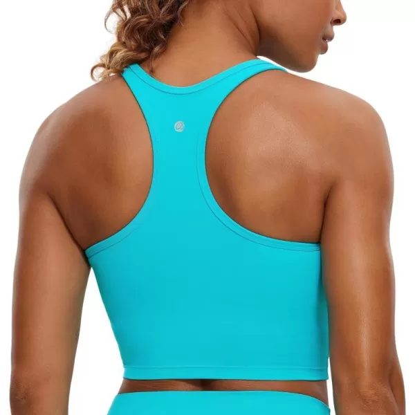 CRZ YOGA Butterluxe Womens YBack Racerback Longline Sports Bra  Padded Scoop Neck Workout Crop Tank Top with Built in BraSpectral Blue