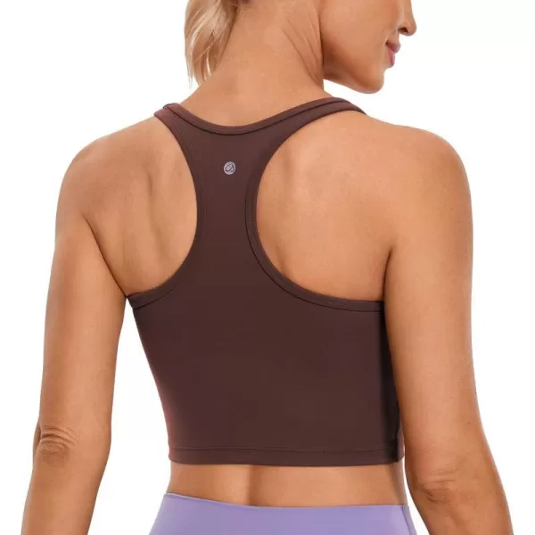 CRZ YOGA Butterluxe Womens YBack Racerback Longline Sports Bra  Padded Scoop Neck Workout Crop Tank Top with Built in BraTaupe