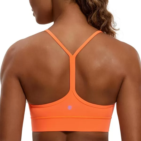 CRZ YOGA Butterluxe Womens YBack Racerback Sports Bra  Spaghetti Straps Wireless Scoop Neck Athletic Padded Yoga BraNeon Orange