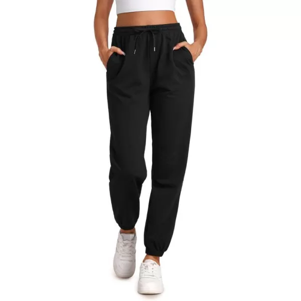 CRZ YOGA Cinch Bottom Sweatpants Women High Waisted Thick Cotton Sweat Pants with Pockets Casual Lounge Athletic JoggersBlack