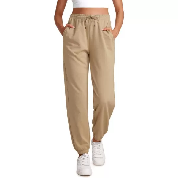 CRZ YOGA Cinch Bottom Sweatpants Women High Waisted Thick Cotton Sweat Pants with Pockets Casual Lounge Athletic JoggersCalifornia Sand