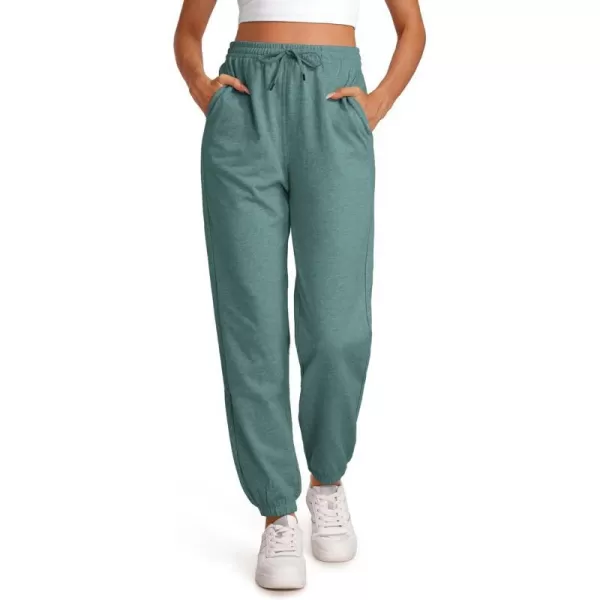 CRZ YOGA Cinch Bottom Sweatpants Women High Waisted Thick Cotton Sweat Pants with Pockets Casual Lounge Athletic JoggersGrey Feather Green