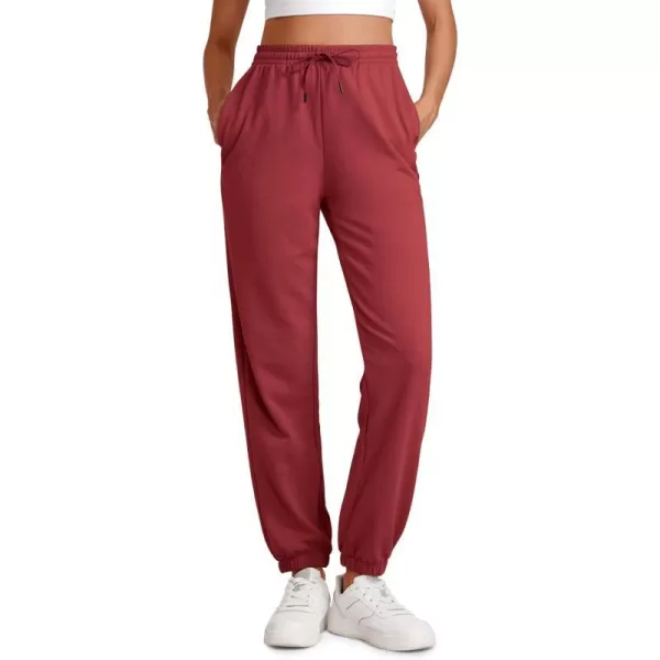 CRZ YOGA Cinch Bottom Sweatpants Women High Waisted Thick Cotton Sweat Pants with Pockets Casual Lounge Athletic JoggersPurplish Red