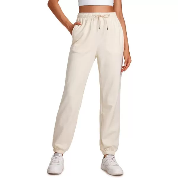 CRZ YOGA Cinch Bottom Sweatpants Women High Waisted Thick Cotton Sweat Pants with Pockets Casual Lounge Athletic JoggersWhite Apricot