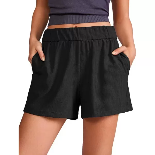 CRZ YOGA Comfy Ribbed Sweat Shorts for Women High Waisted Lyocell Casual Lounge Jersey Shorts with PocketsBlack