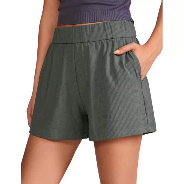 CRZ YOGA Comfy Ribbed Sweat Shorts for Women High Waisted Lyocell Casual Lounge Jersey Shorts with PocketsGrey Sage