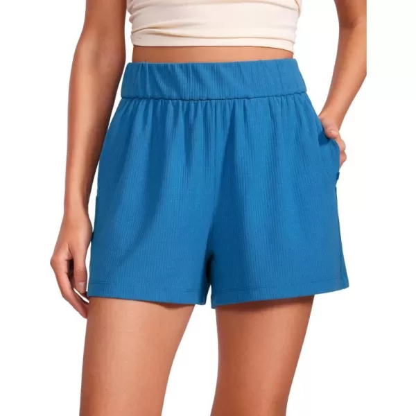 CRZ YOGA Comfy Ribbed Sweat Shorts for Women High Waisted Lyocell Casual Lounge Jersey Shorts with PocketsSupersonic Blue