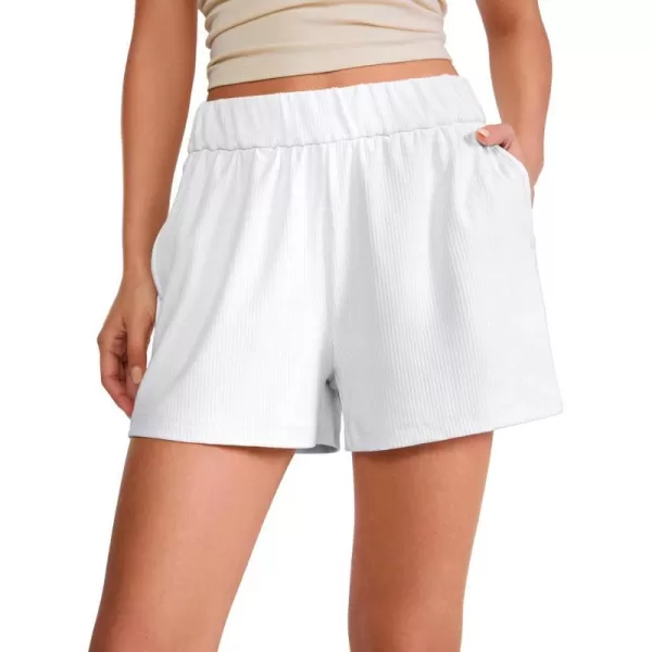 CRZ YOGA Comfy Ribbed Sweat Shorts for Women High Waisted Lyocell Casual Lounge Jersey Shorts with PocketsWhite