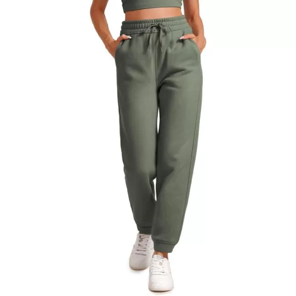 CRZ YOGA Cotton Fleece Lined Sweatpants Women High Waisted Warm Casual Lounge Jogger Pants with PocketsLight Army Green