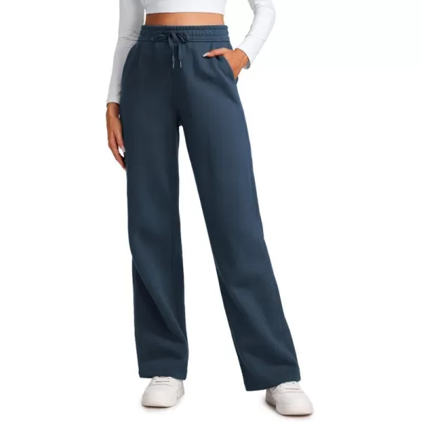 CRZ YOGA Cotton Fleece Lined Sweatpants Women Straight Leg Casual Lounge Sweat Pants for WomenInk Blue