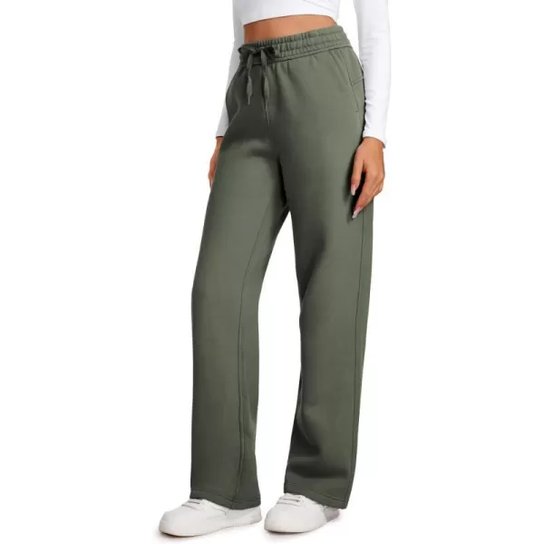 CRZ YOGA Cotton Fleece Lined Sweatpants Women Straight Leg Casual Lounge Sweat Pants for WomenLight Army Green