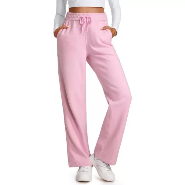 CRZ YOGA Cotton Fleece Lined Sweatpants Women Straight Leg Casual Lounge Sweat Pants for WomenPink Peony