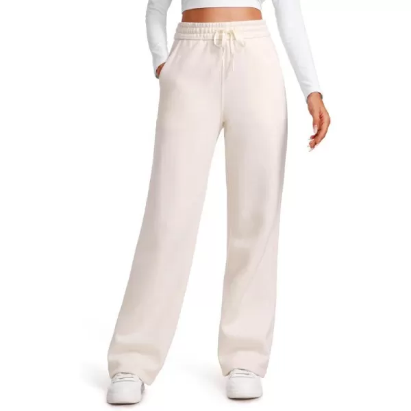 CRZ YOGA Cotton Fleece Lined Sweatpants Women Straight Leg Casual Lounge Sweat Pants for WomenWhite Apricot