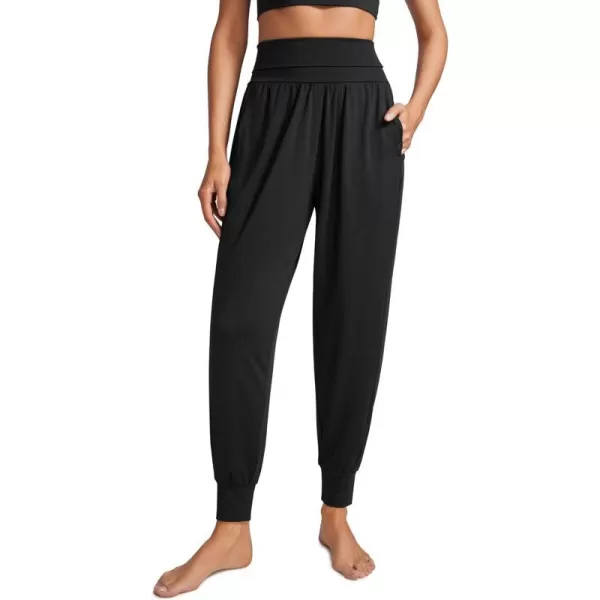 CRZ YOGA Fold Over Yoga Jogger Pants for Women High Waisted Comfy Loose Lounge Harem Pants Sweatpants with PocketsBlack