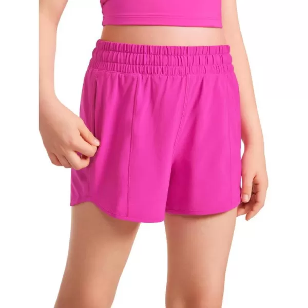 CRZ YOGA Girls Athletic Shorts with Zipper Pocket Lightweight Running Shorts for Teen Girls Kids LinerHibiscus Purple