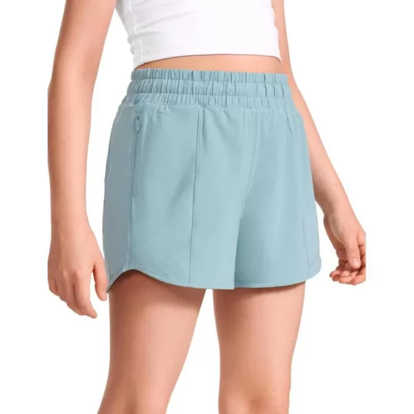 CRZ YOGA Girls Athletic Shorts with Zipper Pocket Lightweight Running Shorts for Teen Girls Kids LinerLight Grayish Blue