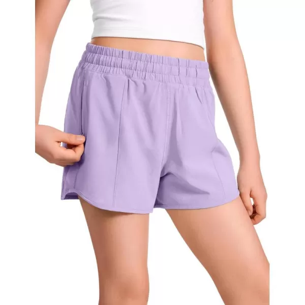 CRZ YOGA Girls Athletic Shorts with Zipper Pocket Lightweight Running Shorts for Teen Girls Kids LinerLilac