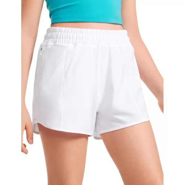 CRZ YOGA Girls Athletic Shorts with Zipper Pocket Lightweight Running Shorts for Teen Girls Kids LinerWhite