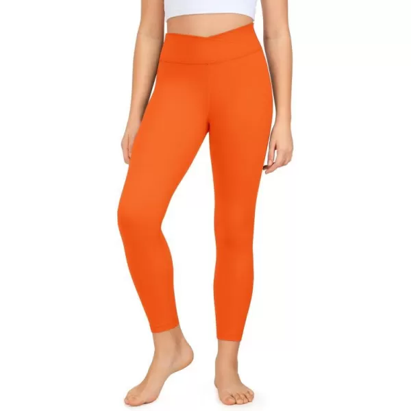 CRZ YOGA Girls Butterluxe Crossover Athletic Leggings  High Waist V Cross Kids Lounge Pants Yoga Active Dance Running TightsRegular Neon Orange