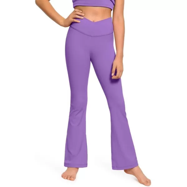 CRZ YOGA Girls Butterluxe Crossover Flare Leggings  Kids High Waist V Cross Bell Bottoms Bootcut Lounge Active Yoga PantsRegular Royal Lilac