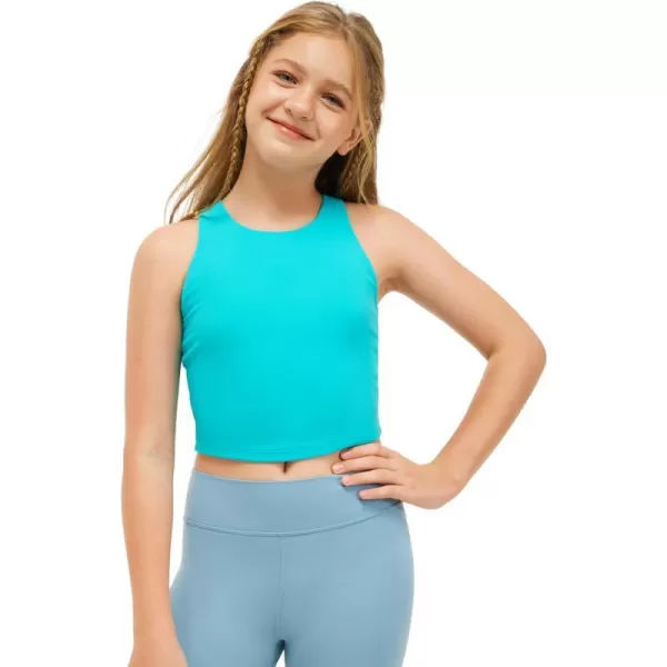 CRZ YOGA Girls Butterluxe Double Lined Tank Tops High Neck Racerback Cropped Tanks Basic Sleeveless Dance TopSpectral Blue