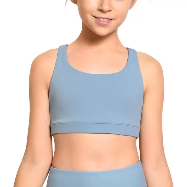 CRZ YOGA Girls Butterluxe Training Bra  Strappy Sports Bra Scoop Neck Yoga Bra for Teens Comfort Dance Crop TopCambric Blue