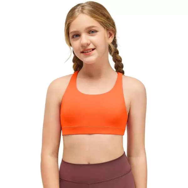 CRZ YOGA Girls Butterluxe Training Bra  Strappy Sports Bra Scoop Neck Yoga Bra for Teens Comfort Dance Crop TopNeon Orange