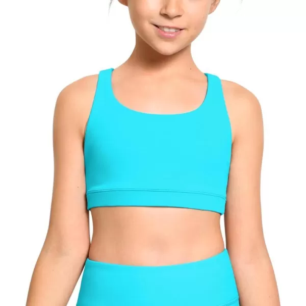 CRZ YOGA Girls Butterluxe Training Bra  Strappy Sports Bra Scoop Neck Yoga Bra for Teens Comfort Dance Crop TopSpectral Blue