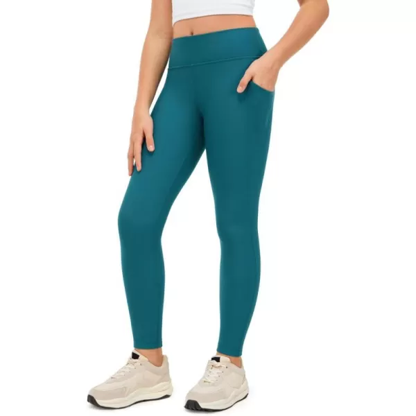 CRZ YOGA Girls Thermal Fleece Lined Athletic Leggings Water Resistant High Waist Warm Winter Kids Lounge Pants Side PocketsRegular Green Jade