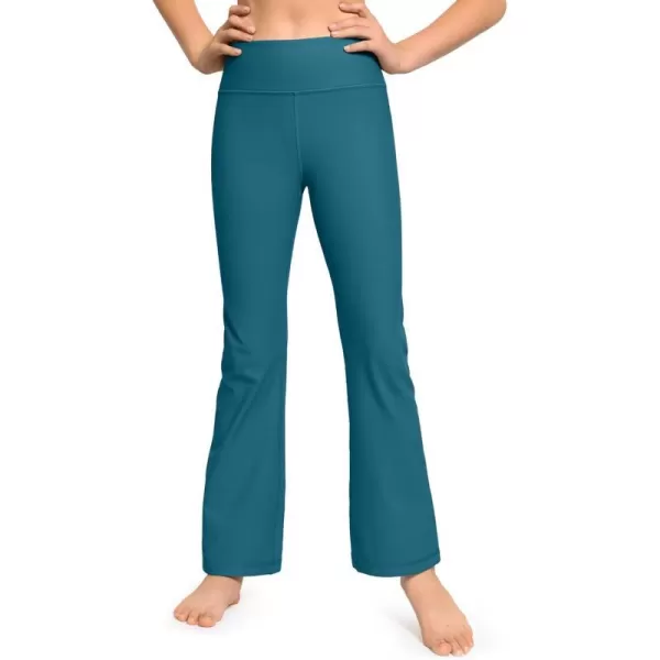 CRZ YOGA Girls Thermal Fleece Lined Flare Leggings Winter Warm Water Resistant Kids Bell Bottoms High Waist Pants Lounge YogaRegular Green Jade