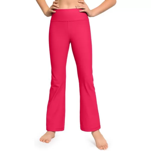 CRZ YOGA Girls Thermal Fleece Lined Flare Leggings Winter Warm Water Resistant Kids Bell Bottoms High Waist Pants Lounge YogaRegular Viva Magenta