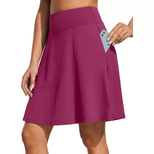 CRZ YOGA Golf Skirts for Women 20 Knee Length Tennis Skirt UPF 50 High Waist Workout Athletic Skirts with PocketsMagenta Purple