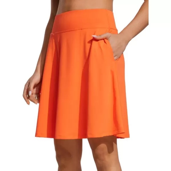 CRZ YOGA Golf Skirts for Women 20 Knee Length Tennis Skirt UPF 50 High Waist Workout Athletic Skirts with PocketsNeon Orange