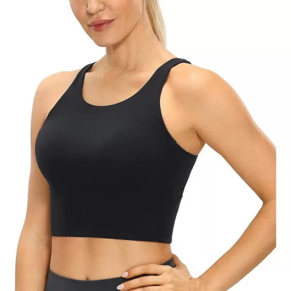 CRZ YOGA High Neck Longline Sports Bra for Women  VBack Cropped Tank Tops Wireless Padded Workout Yoga BrasBlack